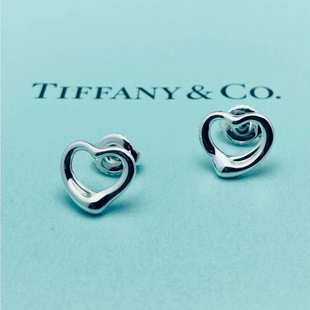 Tiffany & Co Elsa Peretti Open Heart Stud Earrings 11mm Sterling Silver